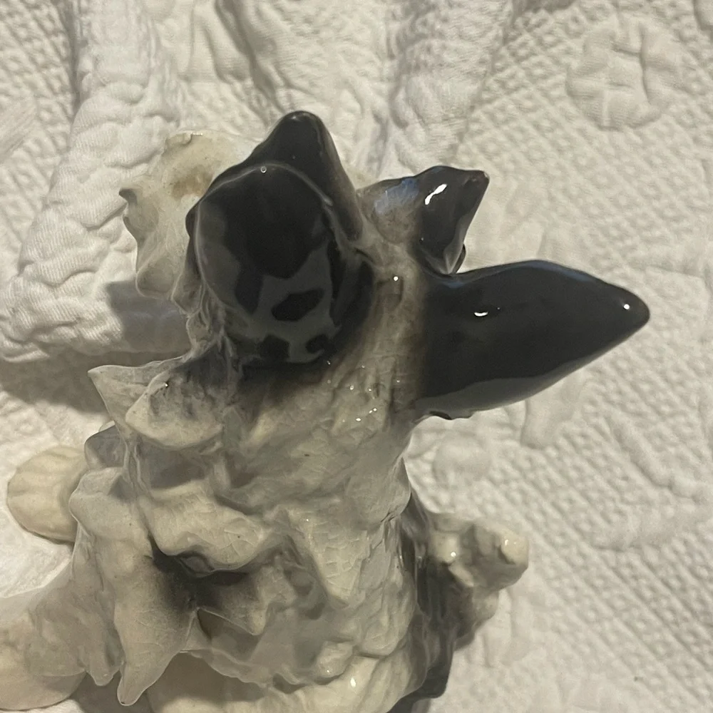 Ceramic Black and White Dog Figurine - Vintage Decorative Pet Statue has nicks